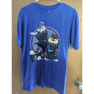 Looney Tunes Bugs Bunny and Taz Blue Graphic Tee Unisex Size Large